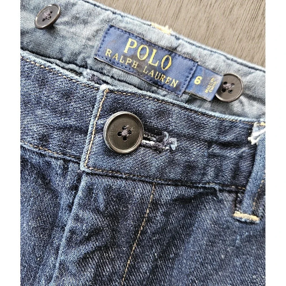 Polo Ralph Lauren Cuffed Dark Indigo Blue Flat Front Jean Chino's Size 6 - Picture 3 of 11